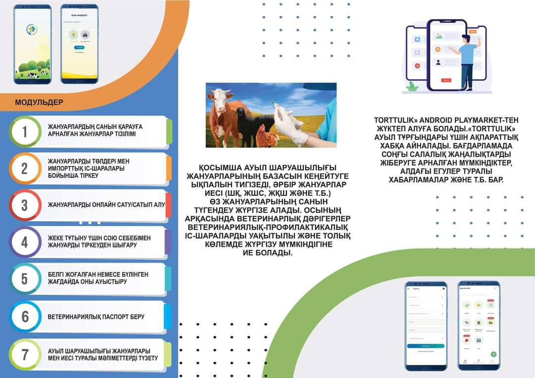 Ауыл шаруашылығы жануарларының иелері үшін Қазақстан Республикасының Ауыл шаруашылығы министрлігі АӨК-дегі экономикалық саясаттың талдау орталығымен бірлесіп &quot;TortTulik&quot;мобильдік қосымшасын әзірледі